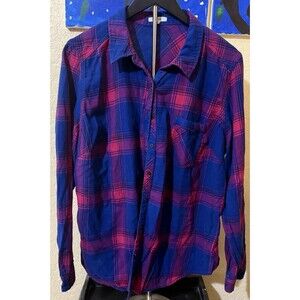 Maurices Women’s Size 2 Plus Plaid Button Up Long Sleeve Shirt Blouse Blue Pink